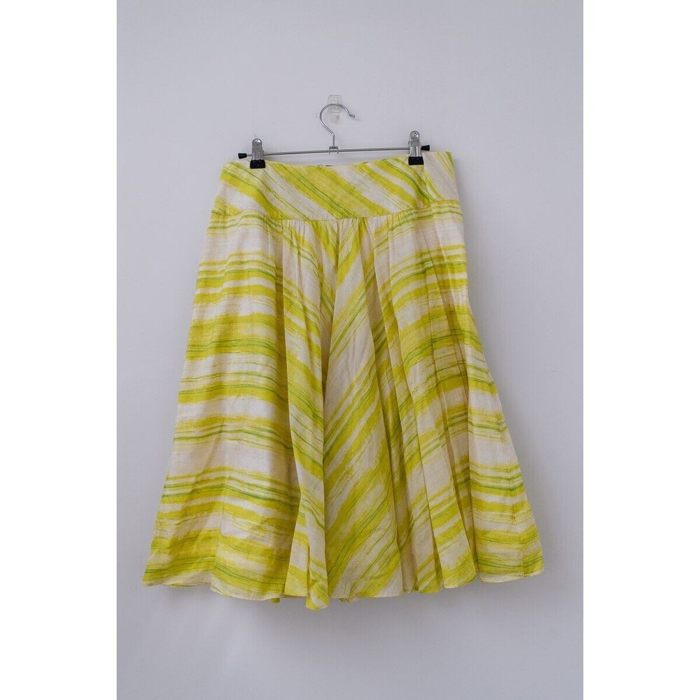 Talbots Skirt 6 Lined Watercolor Skater Yellow green Stripe Flowy Cotton Spring